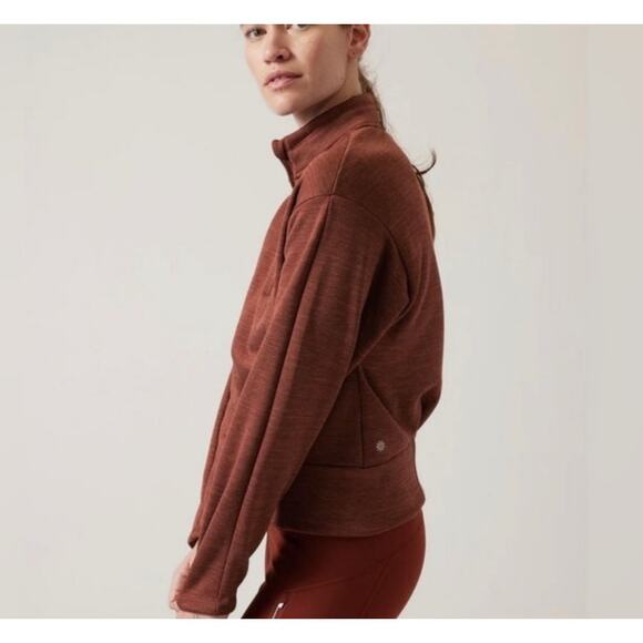 Athleta Womens Attitude Polortech Half Zip Pullover Sweatshirt Large Brown - Picture 1 of 14